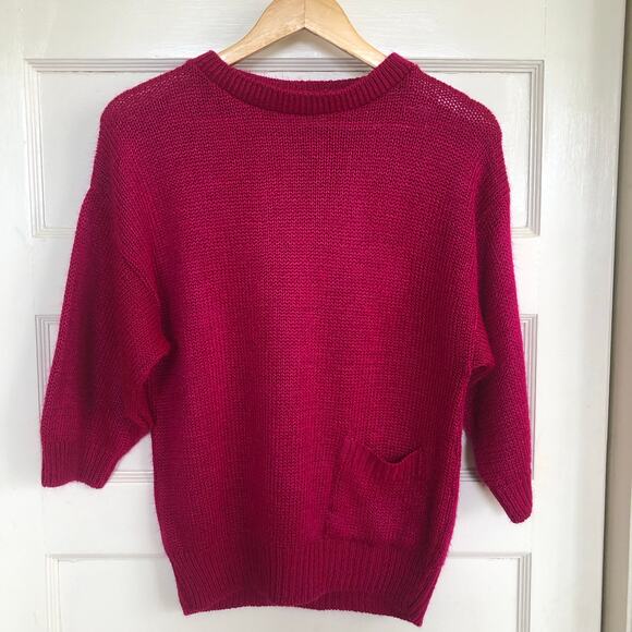 VTG Garland Knit Sweater L 70s 80s Raspberry Pink Boxy USA Made Minimalist - Picture 1 of 8